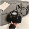 Retro black matte Boston bag with golden logo and adjustable leather shoulder strap - Without Pendant / Black without Pendant