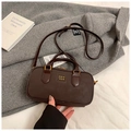 Vintage dark brown PU leather crossbody pillow bag with COIH '2DN logo and top handle - Without Pendant / Brown No Pendant
