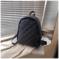 Classic black quilted puffer backpack with nylon fabric for casual travel and school - Black