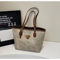 Sac fourre-tout gris clair vintage avec texture marbre et anses en cuir brun - Sans Pendentif / Blanc crème avec marron
