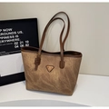 Sac cabas vintage marron avec texture marbrée et plaque logo triangle en métal - Sans Pendentif / Marron