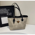 Sac fourre-tout gris vintage avec poignées noires contrastées et logo métallique - Sans Pendentif / Beige et noir