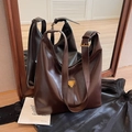 Large dark brown leather tote bag with adjustable shoulder strap and golden buckle - Dark Coffee