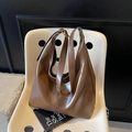 Vintage dark brown polished leather Hobo bag with iconic triangle metal logo detail - Brown