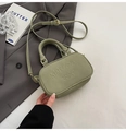 Sage green crossbody bag with top handle and embossed logo on matte leather texture - Without Pendant / Green
