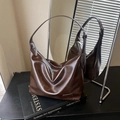 Retro donkerbruine hobo tas van gewaxt leer met schouderband en ritssluiting - Bruin