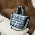 Electric blue quilted puffer tote bag with metallic finish and adjustable nylon strap - Blue Without Small Pouch