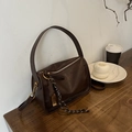 Retro dark brown bucket bag with peanut charm and removable shoulder strap - With Pendant / Brown