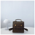 Vintage olive green crocodile embossed backpack with golden buckles and top handle - Brown No Pendant