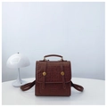 Brown faux leather backpack featuring crocodile embossed flap and gold buckle detail - Red (No Pendant)