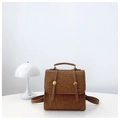 Brown crocodile-textured fashion backpack for women with golden buckle and top handle - Brown No Pendant