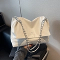 Chic cream white leather shoulder bag with silver metal chain and brand logo detail - Off-white