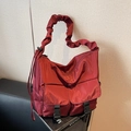 Nylon tote bag in wine red with ruched shoulder strap and double front pockets - Red