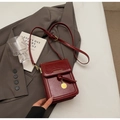 Retro burgundy mini crossbody bag with glossy oil-wax texture and gold hardware details - Wine Red Without Pendant