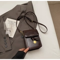 Dark brown vintage crossbody bag with polished wax leather and gold metal pendant - Coffee No Charm