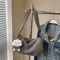 Dark gray corduroy crossbody bag with cute cloud charm and wide adjustable strap - With Charm / Gray