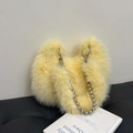 Fuzzy light yellow plush shoulder bag with chunky silver pearl chain strap detail - Yellow