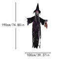 Bruja colgante de Halloween de 190cm con túnica púrpura y ojos rojos brillantes - Fantasma Esqueleto Activado por Luz y Sonido (PH2023-8)