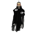 Esqueleto fantasma colgante para Halloween con ojos LED rojos y túnica negra rota - Fantasma de patadas negro activado por voz / Negro