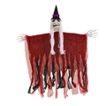 Detailed view of Halloween hanging ghost with skull face and red tattered mesh robes - Red