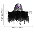 Hängender Halloween-Skelettgeist mit lila LED-Augen und langen grauen Haaren, 60x80cm - Schwarzer Kriechender Geist
