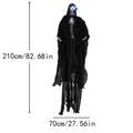 Esqueleto colgante de Halloween con ojos LED azules y dimensiones de 210cm de alto - PL-09 Fantasma Colgante Grande de Cadena Brillante de 210cm Negro