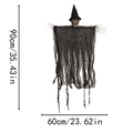 Decoración de fantasma colgante para Halloween con sombrero y gasa, medida 90cm de alto - Negro