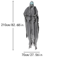 Esqueleto fantasma colgante de Halloween con túnica gris y ojos azules de 210cm altura - PL-09 Fantasma Colgante Grande de Cadena Brillante de 210cm Gris
