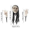 Halloween glowing skull ground stakes set with long black hair and zombie hands decor - Gradient Glowing Long Hair Skull And Hands Triple Set