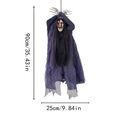 90cm Halloween hanging ghost prop in purple gauze robe with bloody skull face and bones - Blue