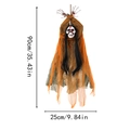 Hanging Halloween ghost with bloody skull face and orange tattered cloth, 90cm height - Orange