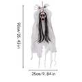 Halloween hanging ghost with bloodied face and long black hair, height 90cm x width 25cm - White
