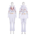Elvis Presley wit cosplay-jumpsuit kostuum met sterrenprints en adelaarspatronen - S / Damesstijl / Wit