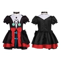 Cosplay dress with red bow and white collar, front and back view of the black outfit - Kids 150 / Contrast Color Cosplay Dress (2024112501)