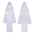 White Halloween ghost cosplay dress set with hood and cross-lace back detail - S / Ghost Girl Cosplay Outfit (White)