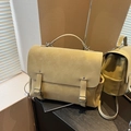Zaino vintage giallo senape in pelle smerigliata con doppie fibbie e manico superiore - Verde