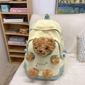 Cute teddy bear plush backpack in light yellow and green canvas with 3D paws - Yellow