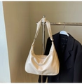 Detail of hobo shoulder bag with glossy cream finish and knotted strap design - Off-white (No Pendant)
