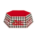 Hexagonal Buffalo plaid Christmas tree collar featuring festive gnomes and Merry Christmas text - Black White Plaid Gnomes (05)