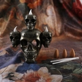 Halloween skull backflow incense burner set with bronze finish and incense cones - Gold