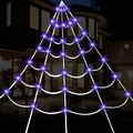 Telaraña de Halloween con luces LED púrpuras para decoración de jardines y patios - Telaraña Triangular Luminosa Blanca LED Púrpura Control Remoto Caja Batería Impermeable