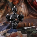 Silver metallic skull backflow incense burner set with cones and tweezers for Halloween - Silver