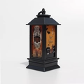 Halloween vintage black lantern with pumpkin and bat prints for festive decoration - Castle Pumpkin