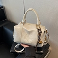 Creamy white Boston bag with COL TIVA TOR embossed logo and braided charm - With Charm / Off White