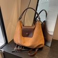 Brown suede multifunctional tote bag with smooth leather trim and adjustable straps - Brown