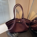 Borsa tote plissettata bordeaux con texture litchi e sottili spalline in pelle - Rosso Ancorra