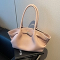 Borsa tote in pelle rosa con texture litchi e raffinati dettagli in metallo oro - Rosa