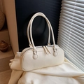 Bolso baguette minimalista blanco crema con doble cremallera y correas largas - Blanco