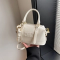 Creamy white Boston handbag with embossed letters and adjustable shoulder strap - White Without Pendant