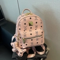 Pink mini backpack with teddy bear pattern and golden charm for women fashion - With Pendant / Pink